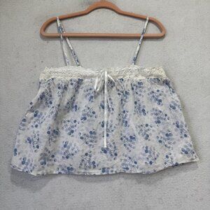 J Crew Tank Top Womens Medium Blue Floral Lace Trim Camisole Cotton Boho